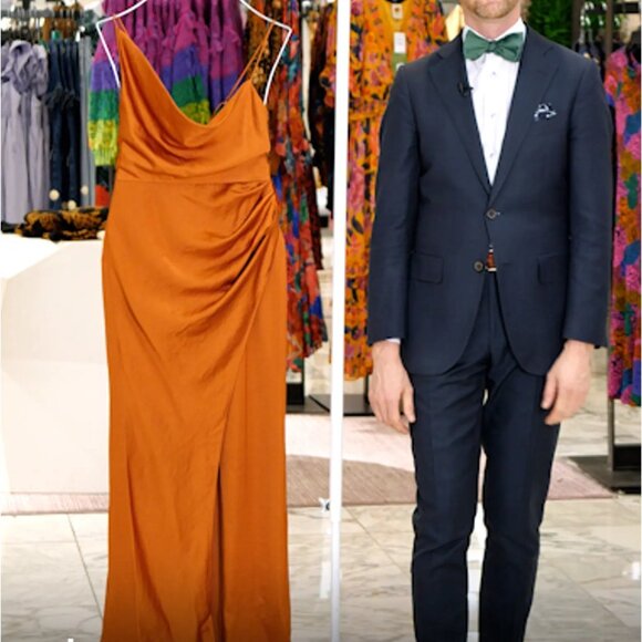 Nordstrom Asymmetrical Cowl Neck Satin Dress - Copper - US6 - Picture 3 of 10